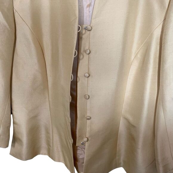 Adrianna Papell Blazer Jacket Womens Size 10 Yellow 100% Silk Button 3/4 Sleeve - Picture 4 of 11